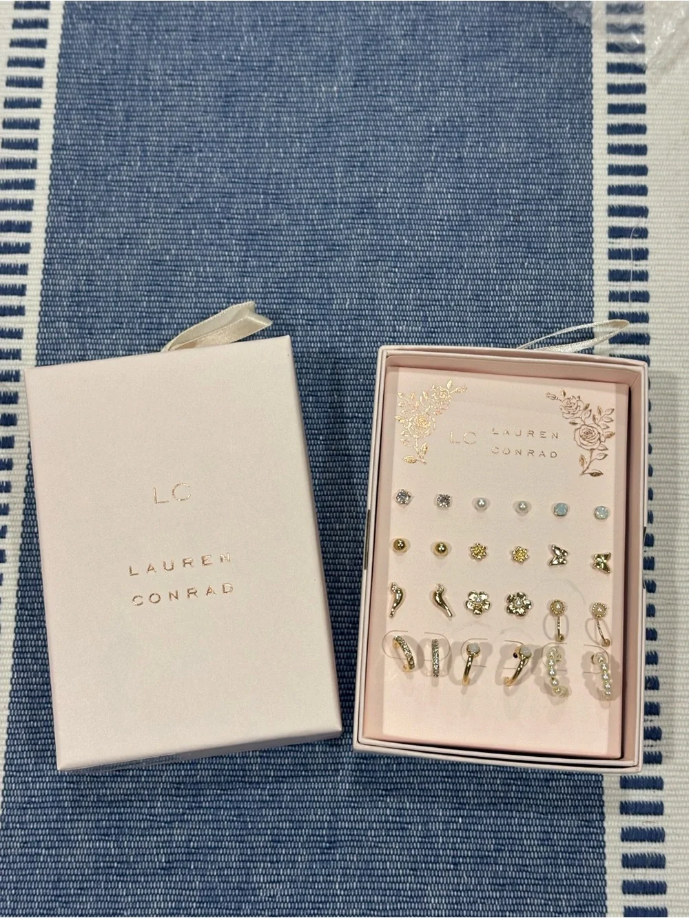 LC Lauren Conrad Gold and White Pearl 12-Pair Kids Earring Set